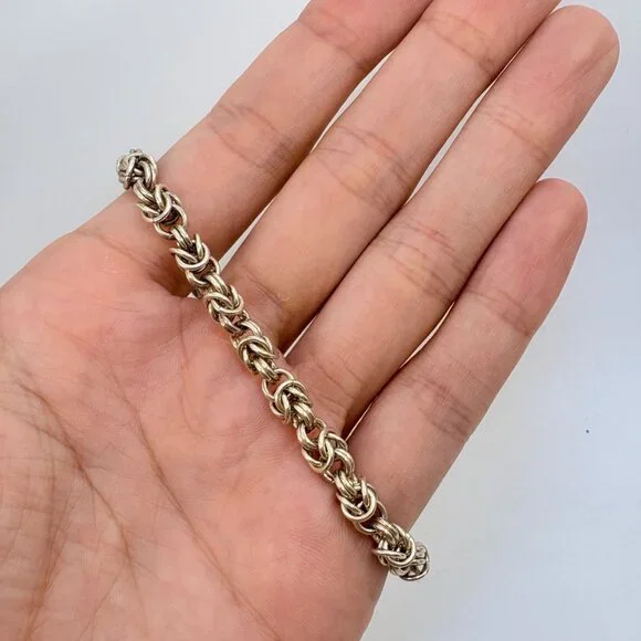Interlocking Link Chain Bracelet Toggle Clasp Sterling Silver 925 Size 8 Length